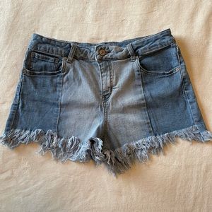 Altar’d State Two-Toned High-Waisted Distressed Denim Shorts